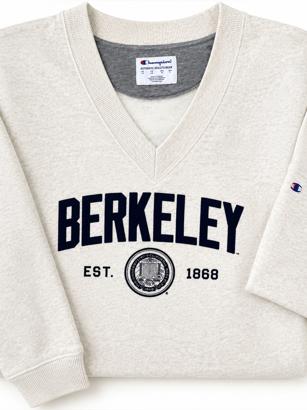 CHAMPION UC Berkeley Cal Deep V-Neck Sweatshirt Oatmeal Fall 2021 Capsule Size M